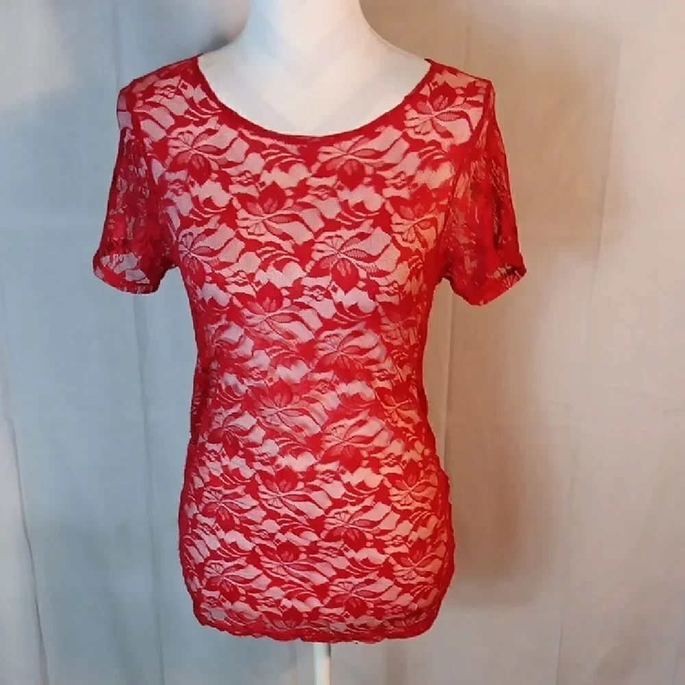Elegant Red Floral Lace Top